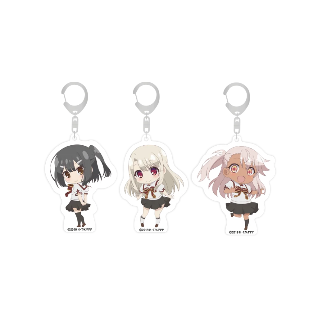 Klare Acryl-Schlüsselanhänger mit Fate/kaleid liner PRISMA ILLYA Prisma Phantasm Design, Mädchen in Schuluniform mit Schokolade